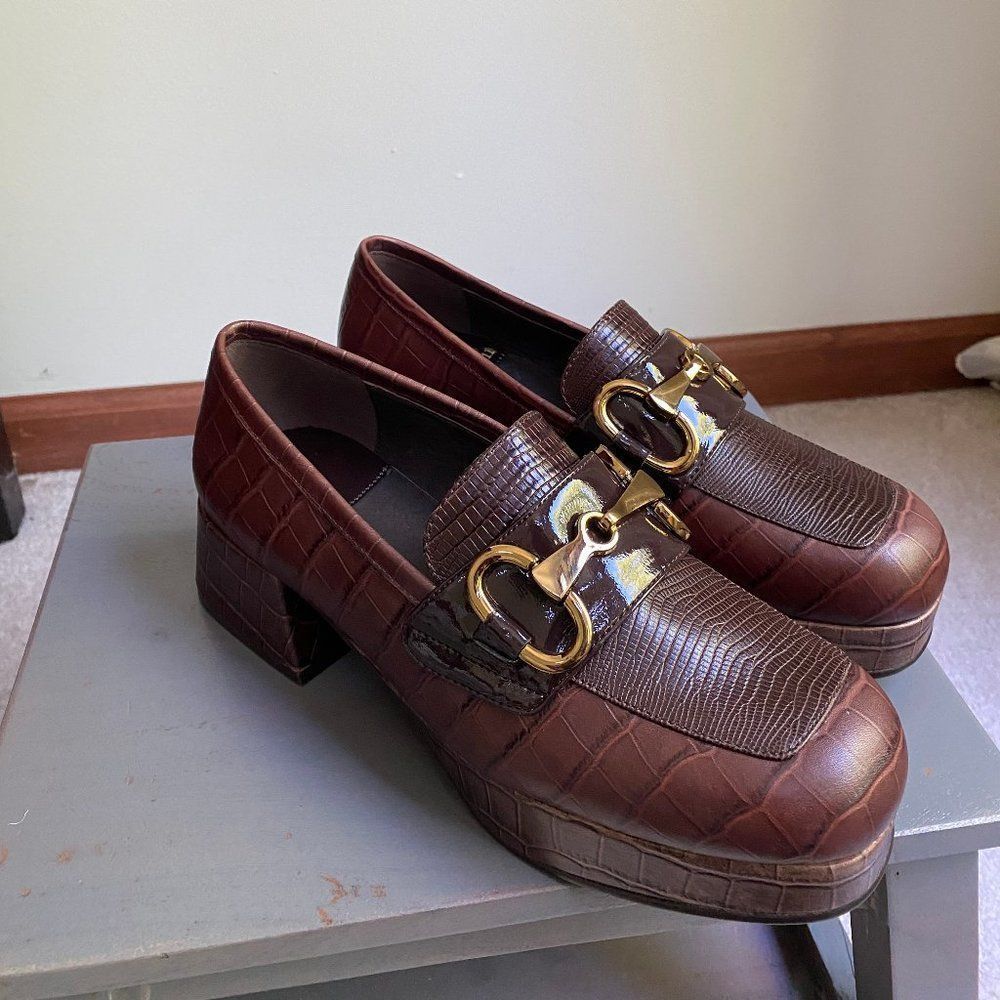JEFFREY CAMPBELL Women Student Platform Croc Embossed Leather Loafers - NEW NWOB - Picture 9 of 10
